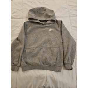 Nike Gray Pullover Hoodie Youth Large L Fleece Sweatshirt Logo